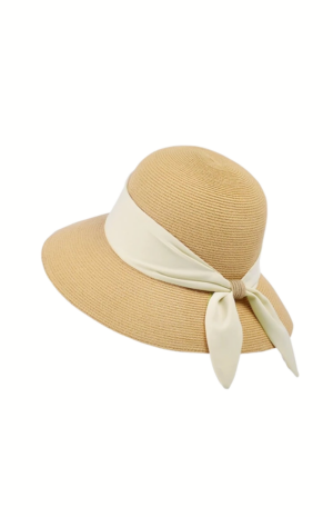 Mũ Cói Nữ Vành Rộng Kèm Nơ Lụa – Thái Trí Elegant Collection (1)