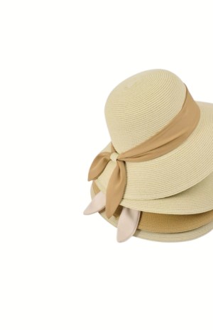 Mũ Cói Nữ Vành Rộng Kèm Nơ Lụa – Thái Trí Elegant Collection